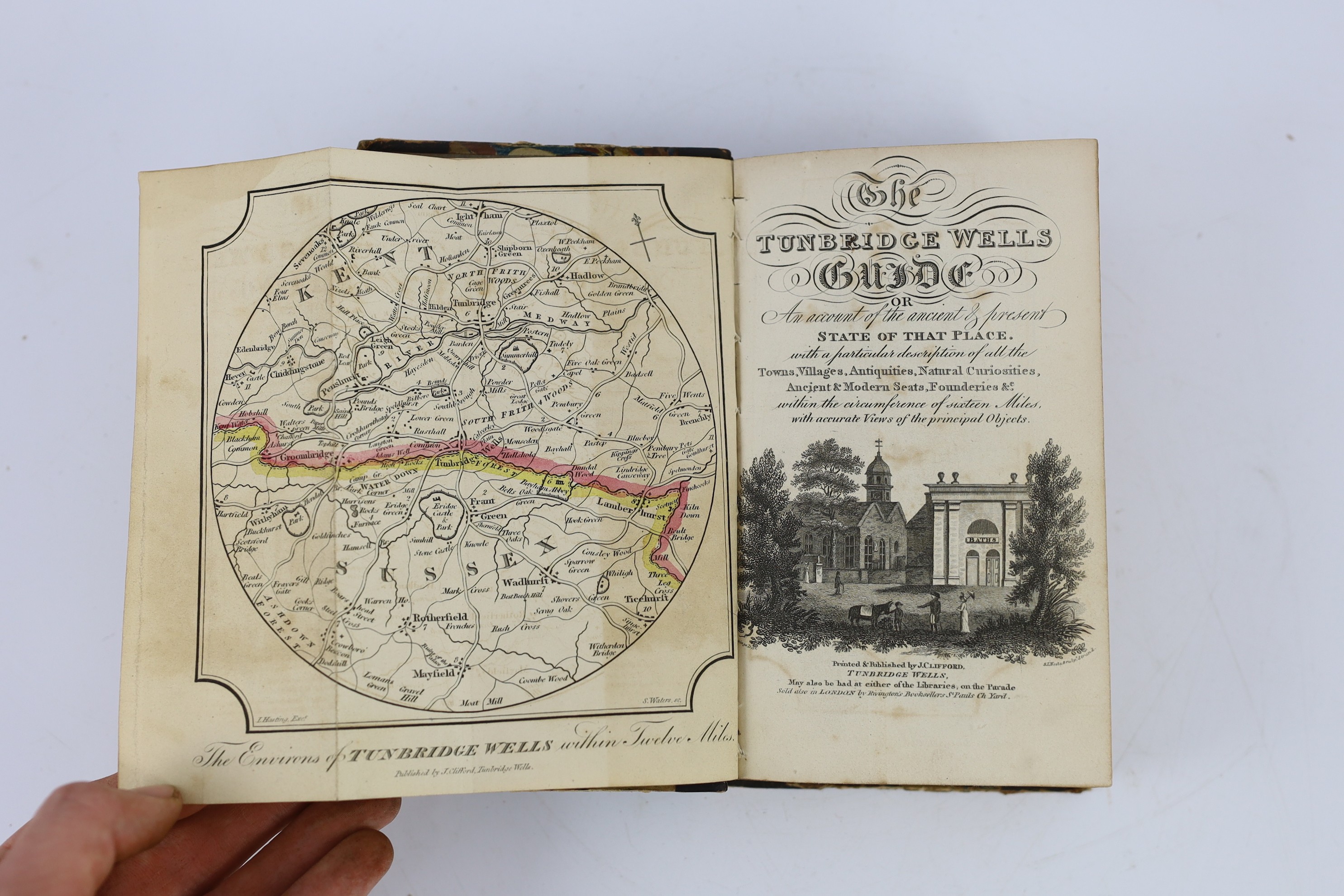 KENT, TUNBRIDGE WELLS: The Tunbridge Wells Guide... pictorial engraved title, engraved dedication, folded map, 6 plates (4 d-page or folded), engraved text illus.; original cloth with printed label, 12mo. Tunbridge Wells